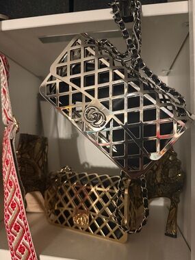 Metallic Silver Lattice evening Bag